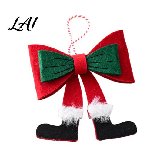 Creative Christmas Gift Decorations Bow Ornament Red Green Boot Bowknot Pendant Xmas Tree Handmade Felt Pendants Hanging Decoration for Holiday Home