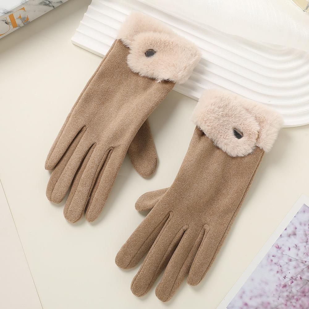 Warm Gloves Women'S German Plush Mouth Windproof And Cold-Proof Plush Outdoor Riding Driving Touch Screen Autumn And Winter Gloves