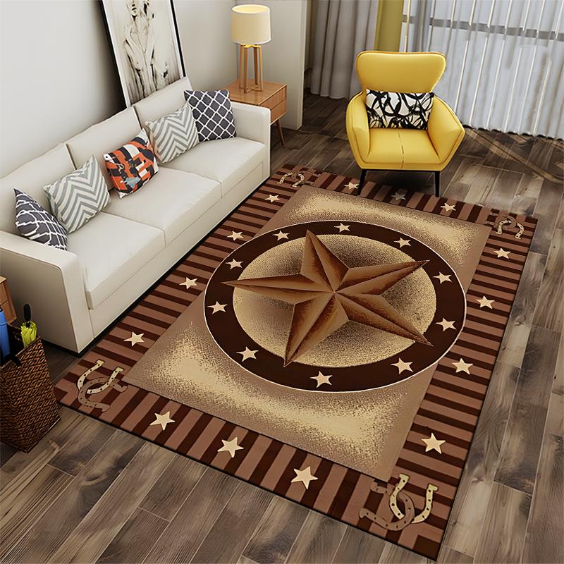 Western-style star and horseshoe design rug Non-slip rug suitable for living room and bedroom sofas