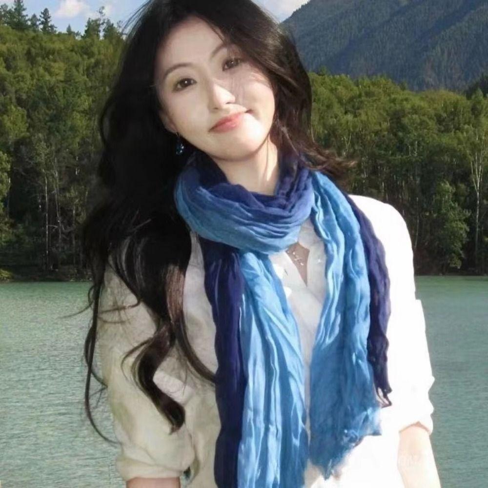 Bohemian Women's Long Pleated Shawl Windproof Long Hijab Scarf Bandana Shawl Wraps Outdoor Use