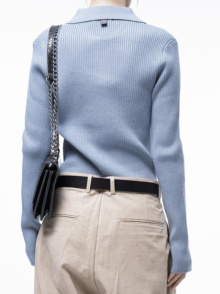 Chaenseseunoi Soft Slim Button Collar Knit - Sky /W243Tp08Sk