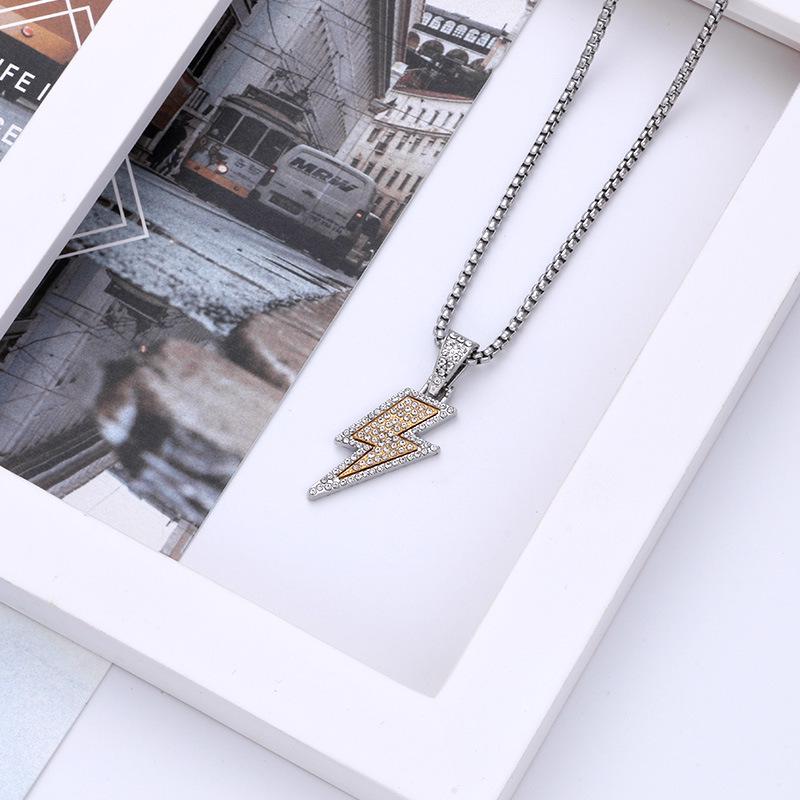 

Хип-хоп ожерелье с подвеской в виде молнии - Модная цепочка с бриллиантовой огранкой для мужской уличной танцевальной бижутерии