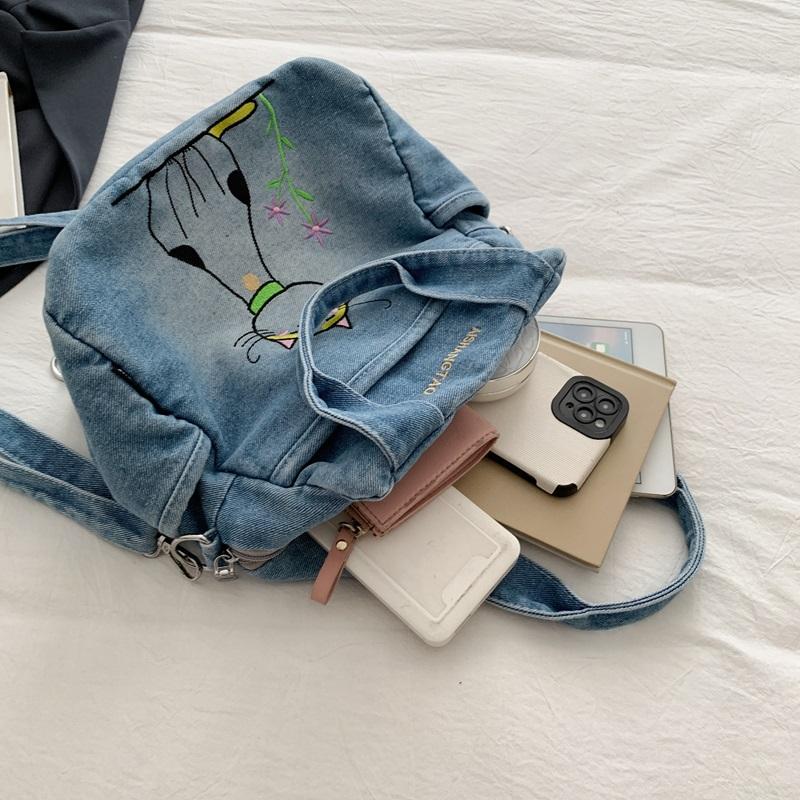 Embroidered Denim Bag Women's Shoulder Bag Cartoon Printed Crossbody Bag