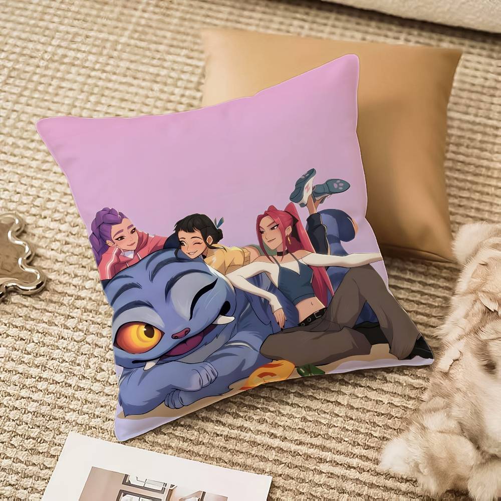 Cool K-Kpop D-Demon-hunterS Pillow Case Silky Short Plush With Invisible Zipper Dustproof Sofa Cushion Cover