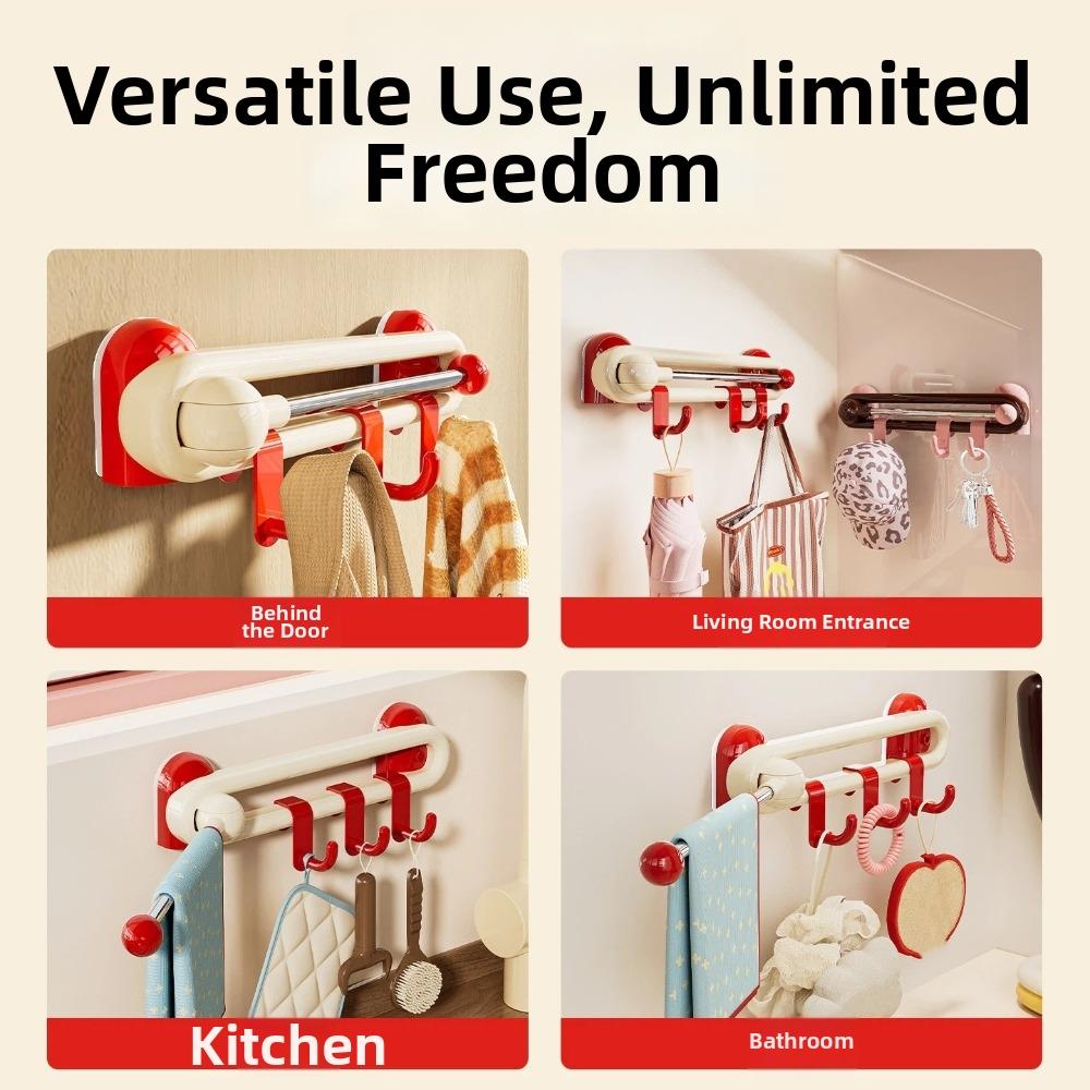 Waterproof Wall Towel Hooks Non Perforated Kitchen Storage Hooks Rotating Sliding Hooks  for Home