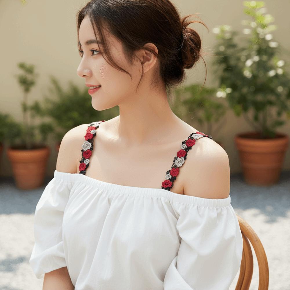 Adjustable Floral Bra Straps with Lace Trim Flower Lingerie Strap Fashion Underwear Strap Women