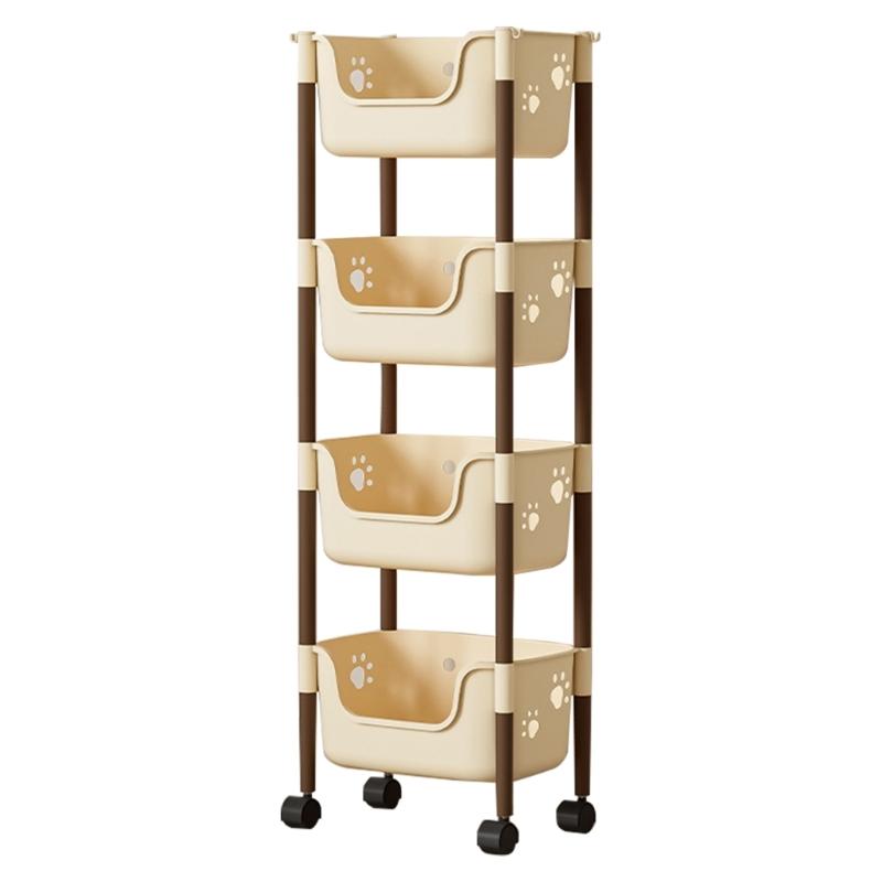 Easy to Assemble Floor Standing Storage Unit Sturdy Layer Storage Shelf with Drawers Movable Storage Stand Holder