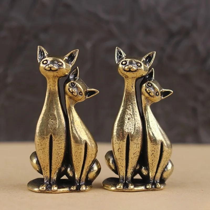 Antique Brass Cat Lovers Statue Ornament Copper Animal Sculpture Incense Burner Home Desktop Decorative Figurines & Miniatures