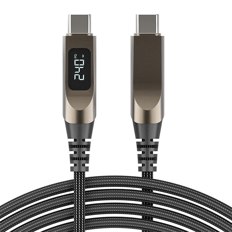 

240W Zinc Alloy Type-C Fast Charging Cable with Digital Display, 100W Braided, Compatible with Huawei, Apple, Android Devices Black 1.2m