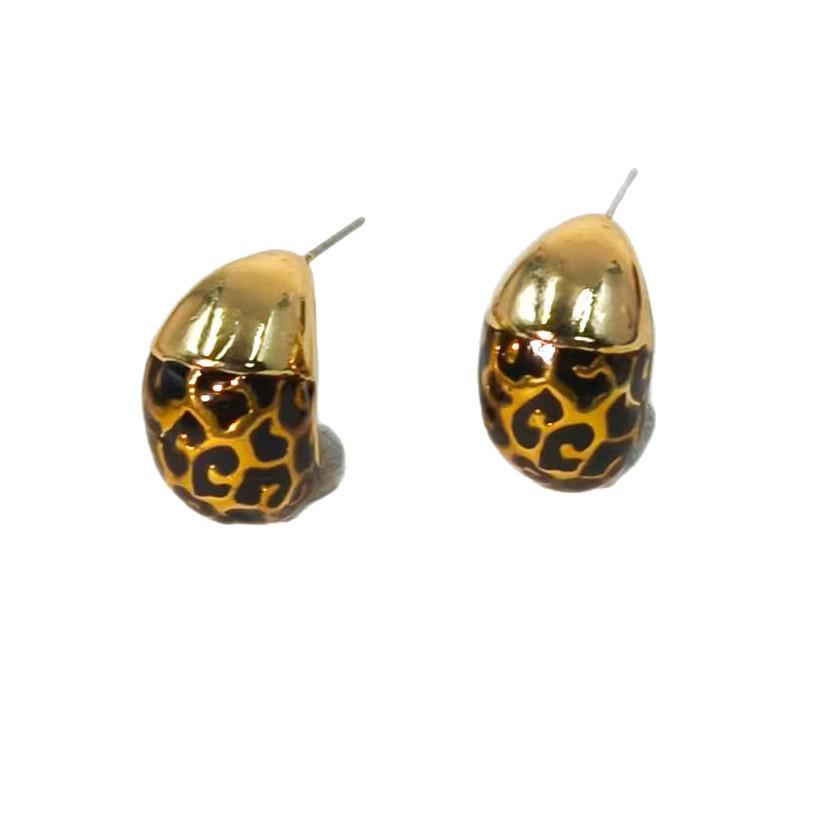 Vintage Leopard Print C-Shaped Teardrop Earrings: High-End, Light Luxury, and Elegant Stud Hoops.