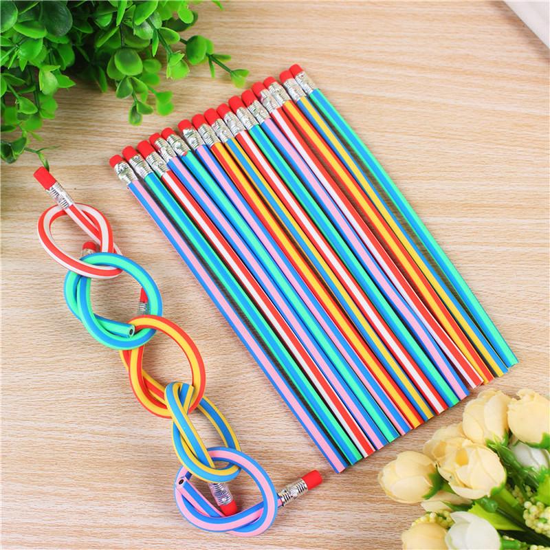 5Pcs/lot 17.5cm Striped Soft HB Pencils for Students Children Funny Bendable Pencil Safety Stationery Office School Supplies
