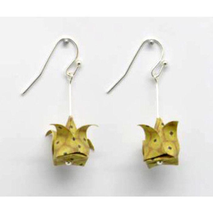 Origami Paper Earrings Lotus Mustard