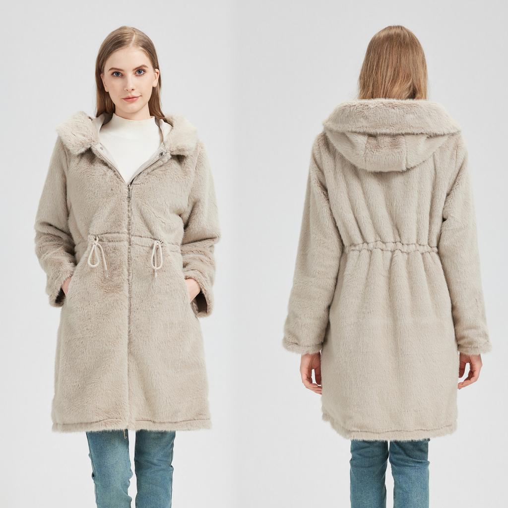 Two-sided Wearing Large Fur Collar Mid-length Fleece-lined Parkas Women's Cotton-padded Coat Thickened Jacket
