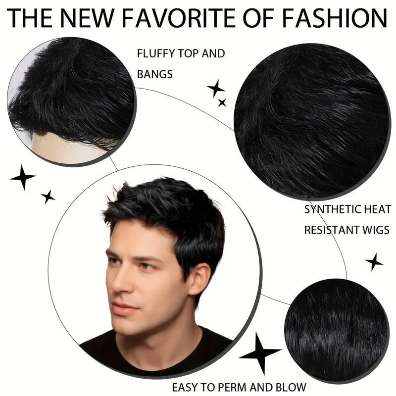 Mens Short Straight Black Synthetic Wig Halloween Cosplay Costume Headwear