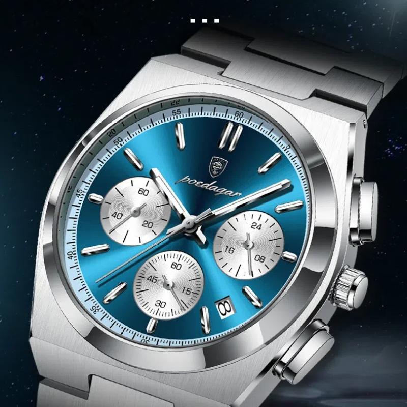 POEDAGAR Luxusní hodinky Quartz Sportovní vojenské hodinky pro muže Vodotěsné hodinky z nerezové oceli se světelným datem a chronografem