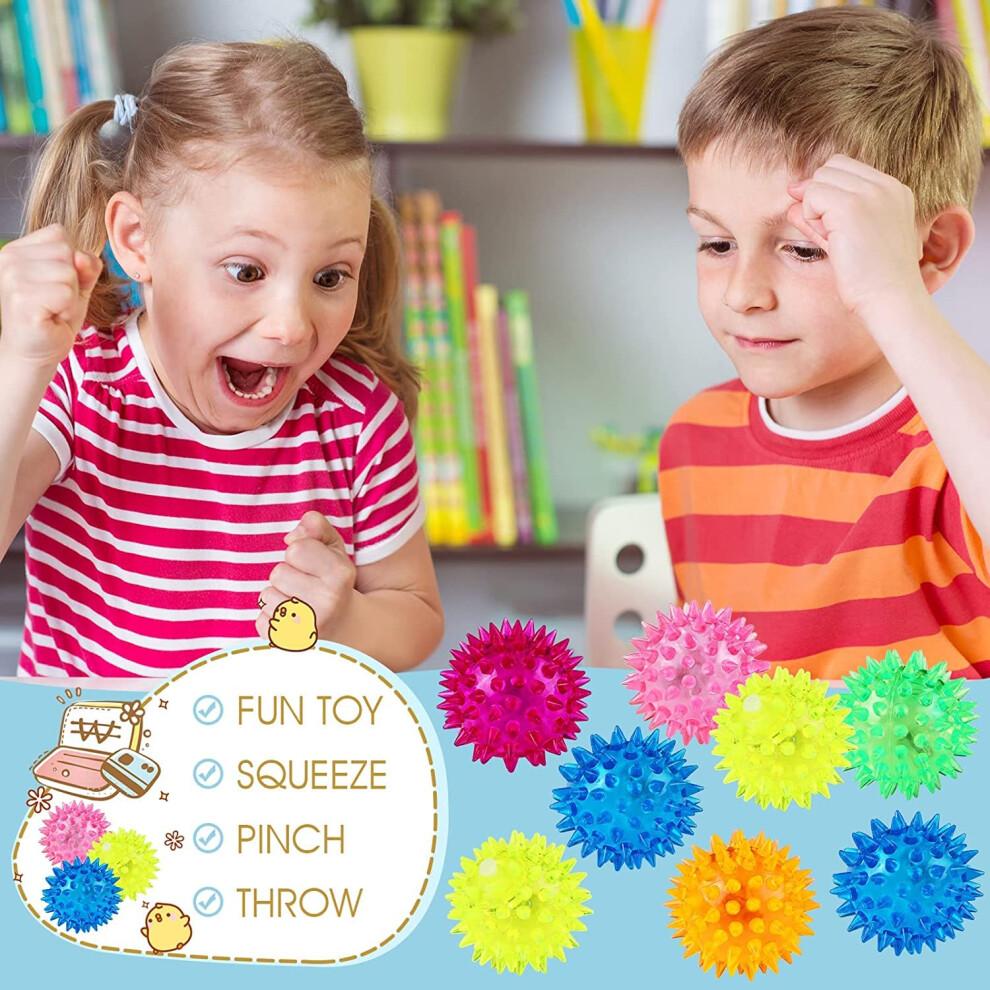 6 Spiky 6.5cm LED Flashing Bouncy Disco Balls with Light, Squishy Stress Relief Fidget Squeezy Spikey Ball Toy for OCD ADHD ADD & Autism High Anxiety