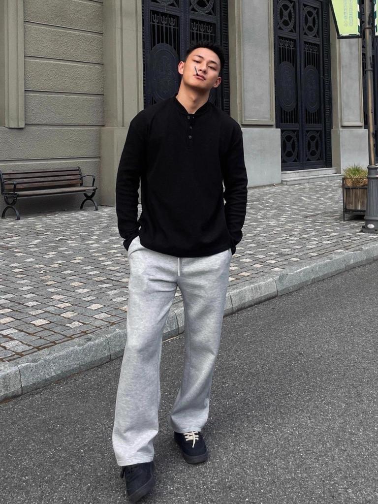 GTAL American Waffle Henley Men's Casual Long Sleeve Knit Shirt