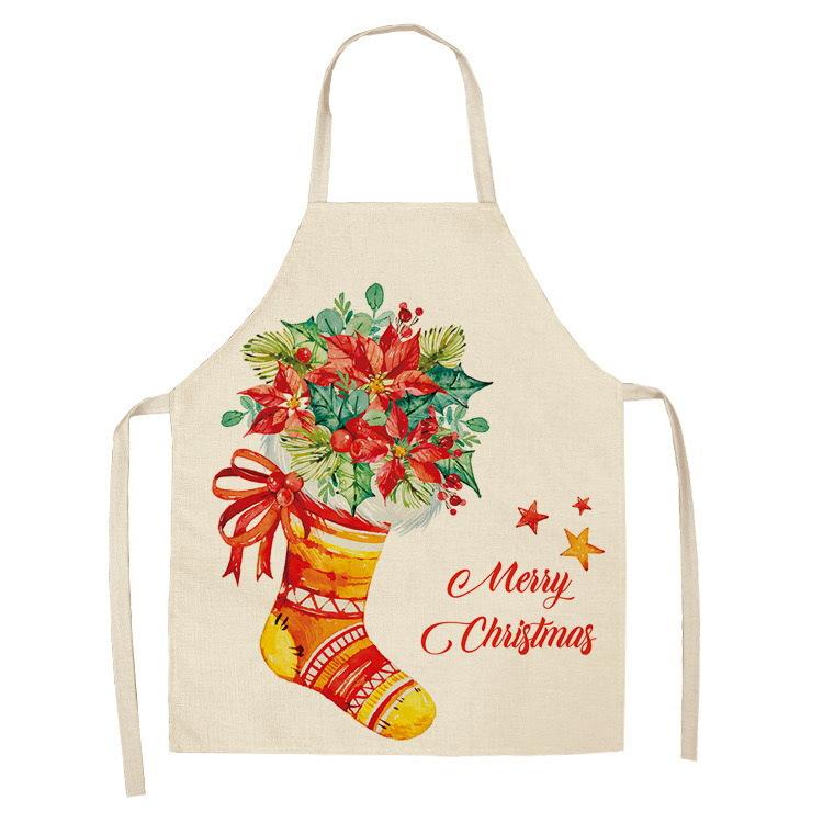 Christmas Snowflake Reindeer Gingerbread Man Print Linen Apron Sleeveless Dirty Resistant Cooking Bib 47x38cm 68x55cm