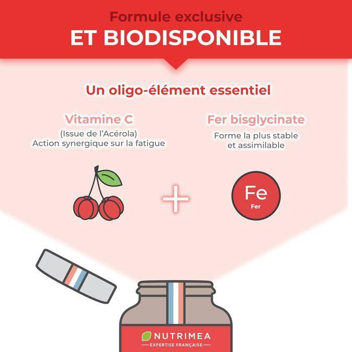 Fer bisglycinate + vitamine c • absorption et biodisponibilité maximale • 14 mg de fer • 90 gélules - nutrimea