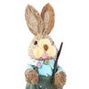 2Pcs Easter Bunny Figurines Easter Decor Cartoon Cute Creative Straw Rabbit Statue for Tabletop Yard Patio Lawn Bookshelf