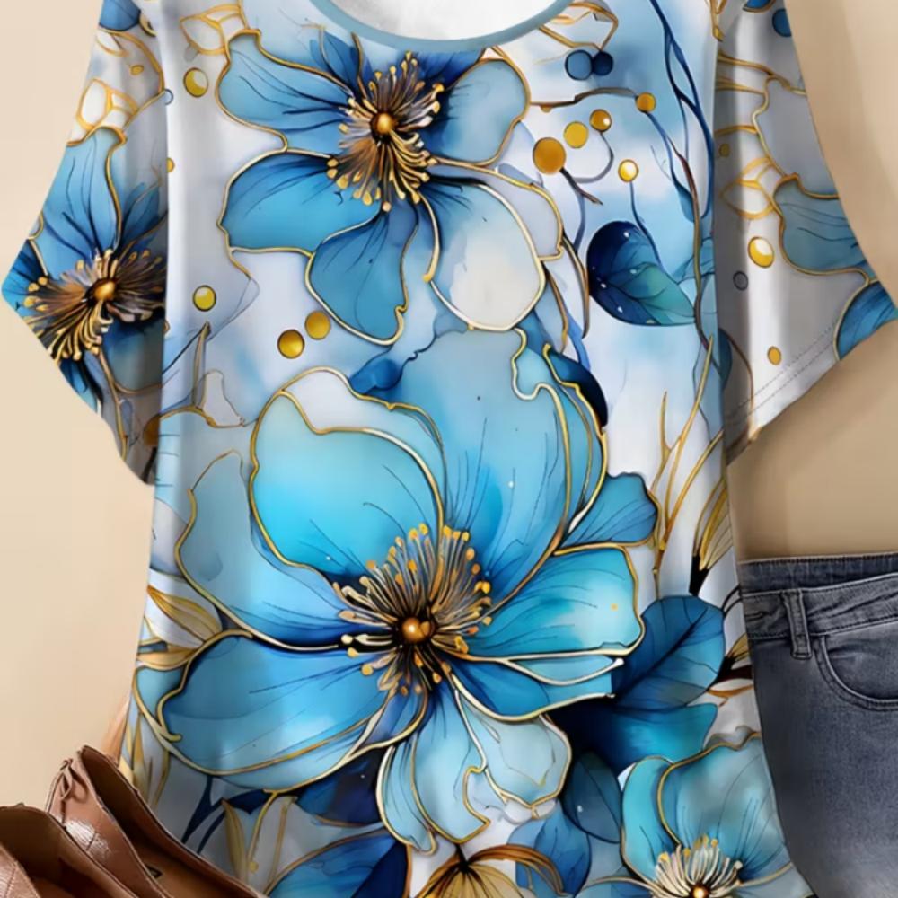 Sommer Damen 3D-Druck Rundhals T-Shirt Mode Vielseitig Atmungsaktiv Trend Lässig
