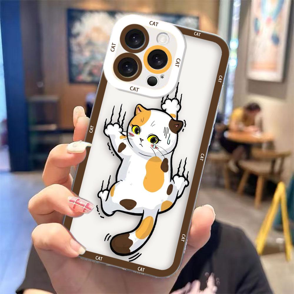 Cartoon Orange Grey Cat Clear Phone Case For Samsung A03S A03 A04 A05 A05S A06 A7 A11 A12 A13 A14 A15 A16 NOTE 10 20 ULTRA Case