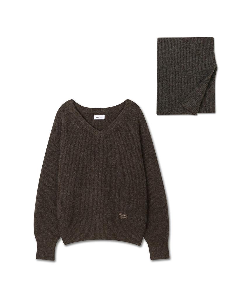 Michikoleondeonkosino Neck Warmer Set Wool Knit Poggi Brown
