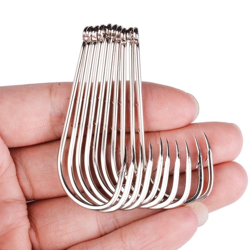 100pcs High Carbon Steel Barbed Fishing Hooks with Ringed Shank, Double Back, Long Shank, Straight Eye for Sea Fishing