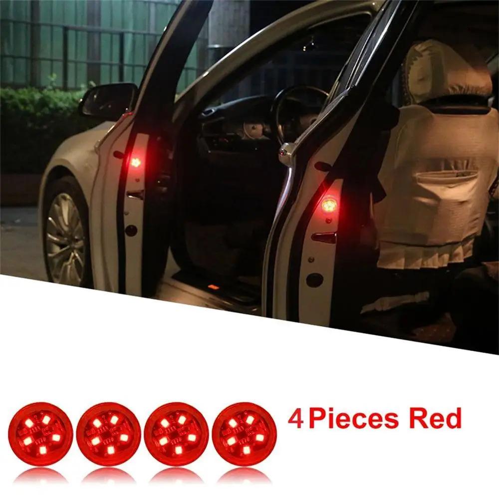 1-4pcs Universal LED Car Opening Door Safety Anti-collision Lights Magnetic Sensor Strobe Flashing Alarm Lights Parking Lamp