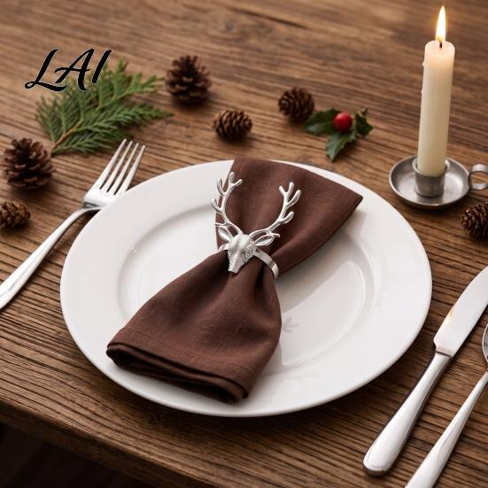 Western Restaurant Tableware Christmas Deer Napkin Ring Metal Elk Head Holder Reusable Winter Seasonal Table Settings Holiday Ring for Dining Decor
