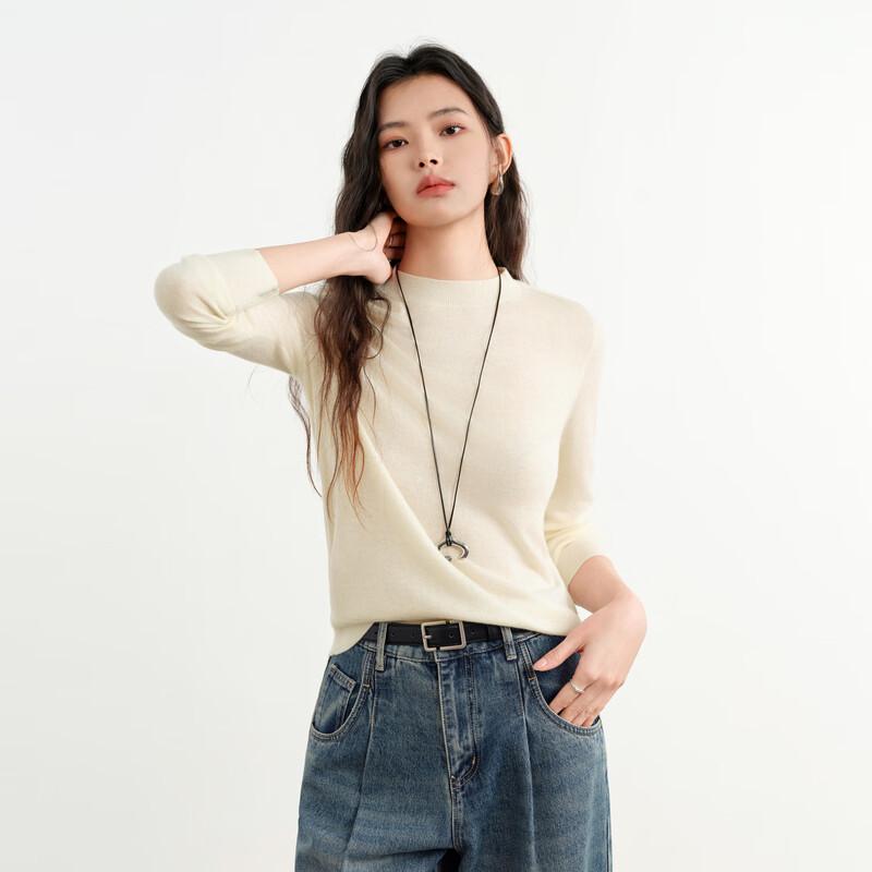 Elva' Island Women's Minimalist Long Sleeve Wool Blend Knit Sweater