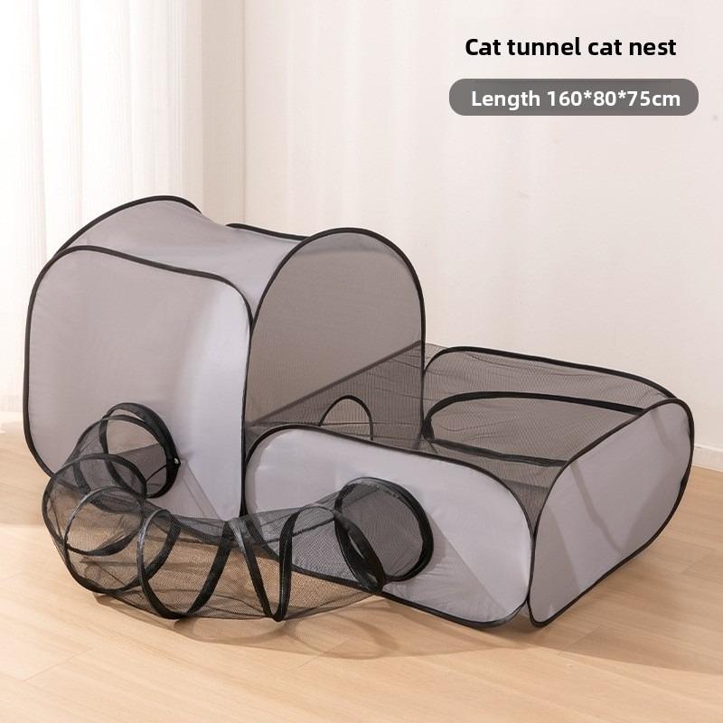 Quadratisches Graues Katzen- und Hundelieferzimmer Strapazierfähiger Oxford-Stoff mit Spieltunnel Faltbares Haustierbett