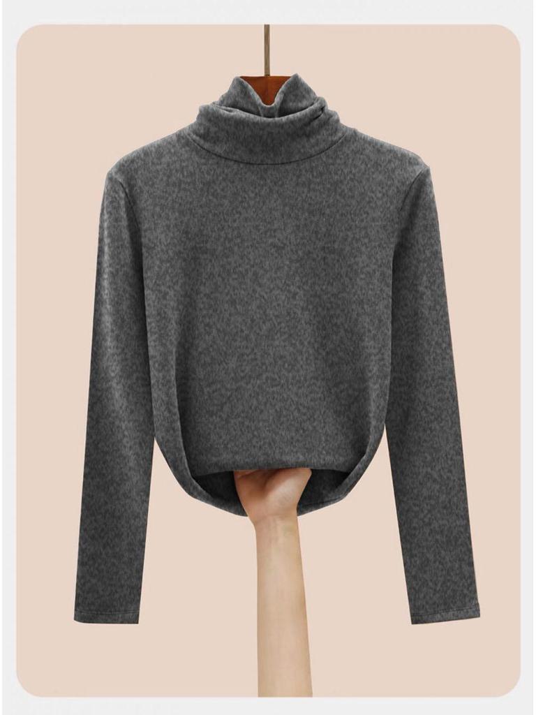 Women's Slimming Plush Collar Long Sleeve Base Layer T-Shirt - Versatile Autumn/Winter Undershirt