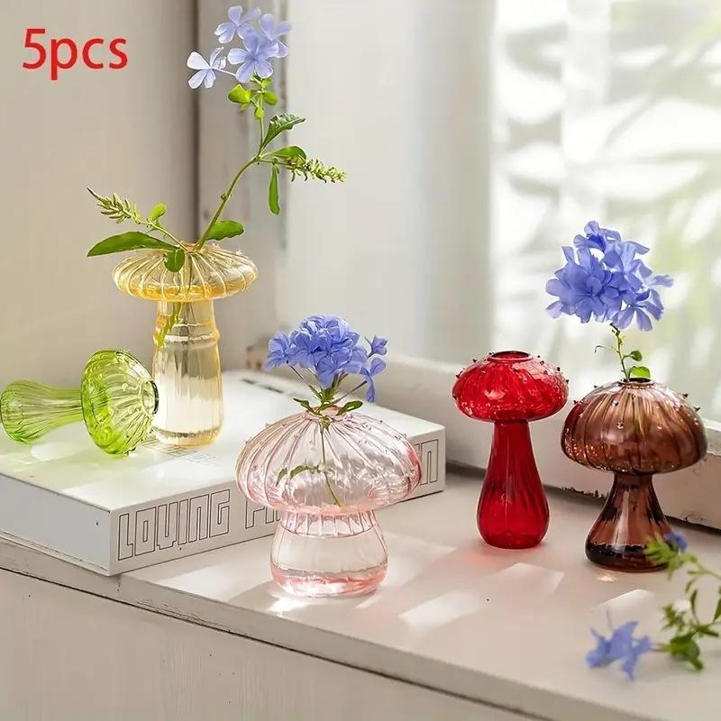 

5 Piece Mushroom Shaped Hydroponic Flower Vases Set Glass Water Culture Plant Containers for Home Office Decoration One Size