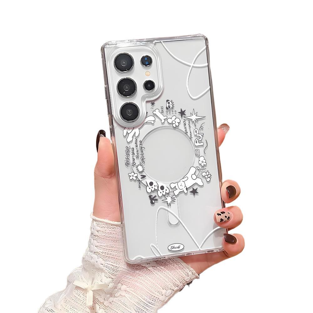 ins wind hand-painted puppy magnetic mobile phone case Samsung S24/S25Ultra transparent S26plus protective case