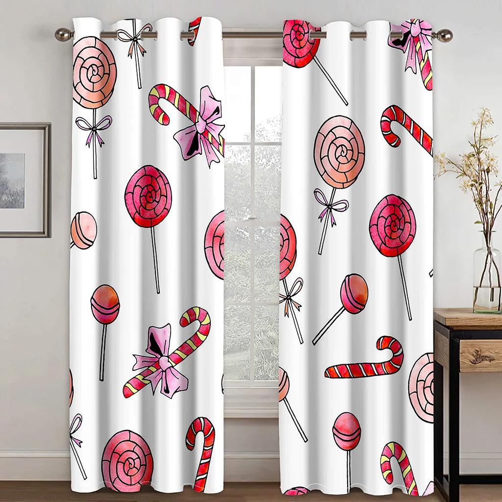 Módní Dezert Zmrzlina Lízátko Donut Vysoký stínící závěs pro dívky Ložnice Obývací pokoj Hotelové studio Okno 2Panel Sluneční clona