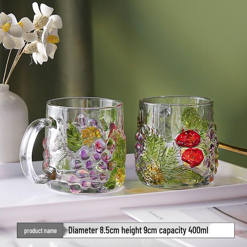 Flavinmci Ręcznie Malowane Filiżanki ze Szkła Borokrzemowego z Motywem Winogron, Zestaw 2 szt.