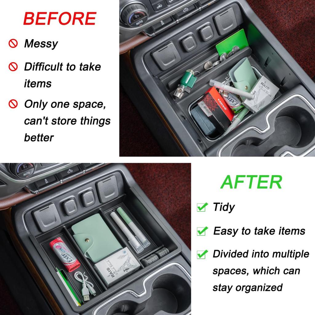PIMCAR Center Console Organizer Tray For 2014-2018 Chevy Silverado GMC Sierra 1500 & 2015- 2500HD/3500HD Models -  Fit Storage Ert Accessories