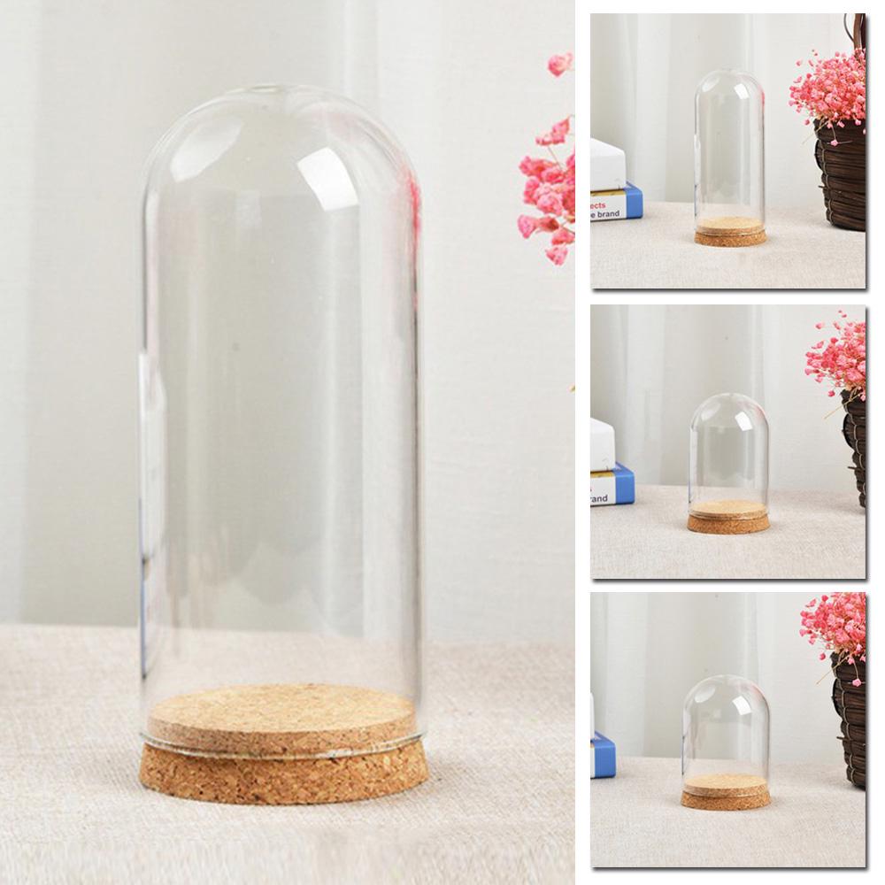 1PC Flower Glass Cover Dome Cover Dustproof Cork Dust Cover For Flower Succulent Plants Vase With Wood Cork Table Decor 8cm