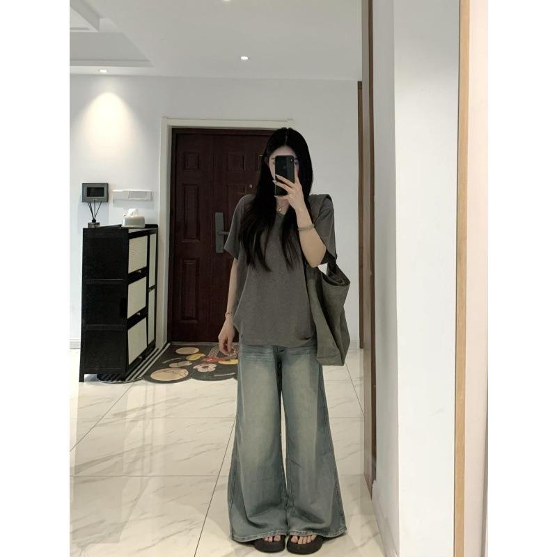 Korean Style Simple V-neck Lazy Style Short-sleeved T-shirt Women Summer New Loose Drapey Versatile Half-sleeved Top