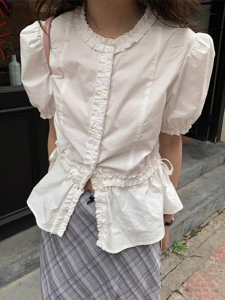 Women Short-sleeved Shirts White Tops Summer Y2K Clothing Sweet Style S белый