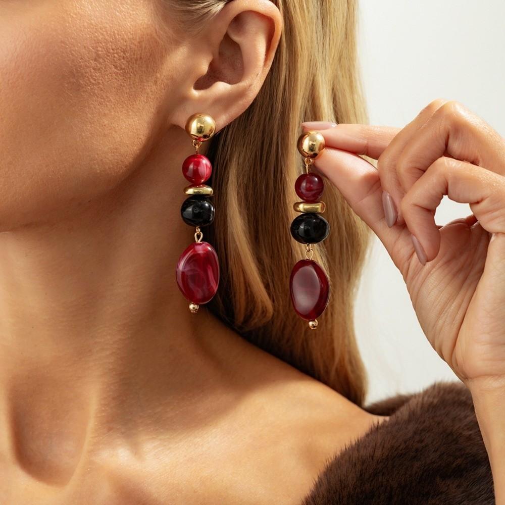 Irregular Design CCB Pendant Dangle Earrings Amber Swirl Resin Stud Earrings  Party Occasion Style-B