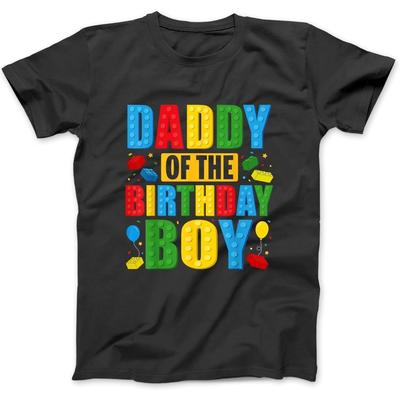 Camiseta de Festa de Aniversário com Blocos de Montar "Pai do Menino Aniversariante" WTE Unissex Masculino Feminino, Manga Longa Regata Moletom Preto
