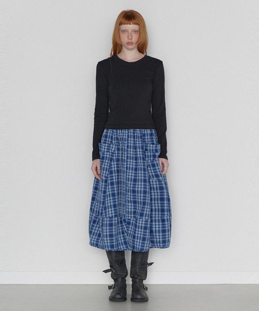 Lense Pumpkin Banding Skirt Blue Check