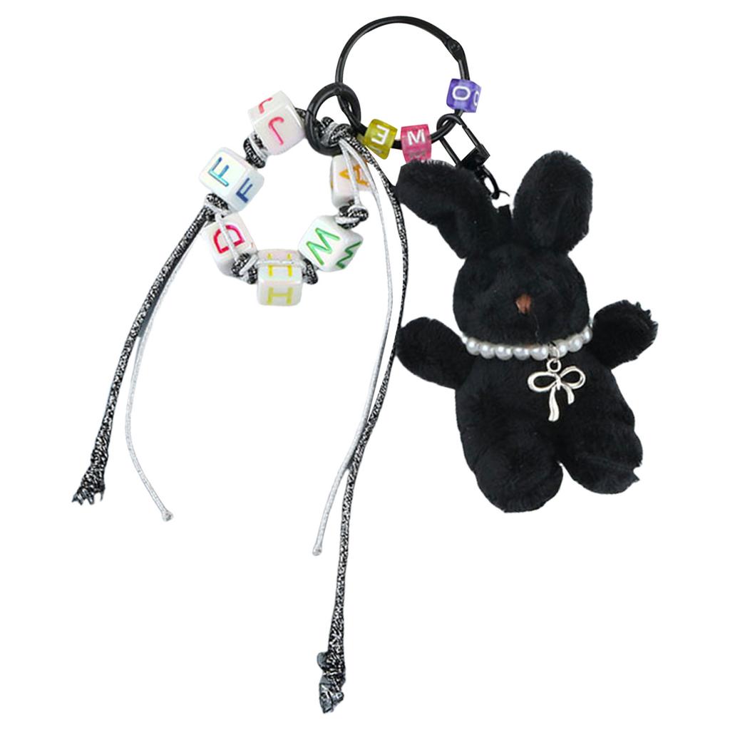 Plush Rabbits Bead Keychain Lovely Decorations Keyring Ornament Backpack Handbag Charm Pendant Gift for Girls Women