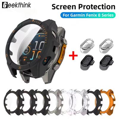 Glass+PC Case for Garmin Fenix 8 51mm 47mm 43mm AMOLED Solar Screen Protector Tempered Glass Bumper Protective Cover Accessories