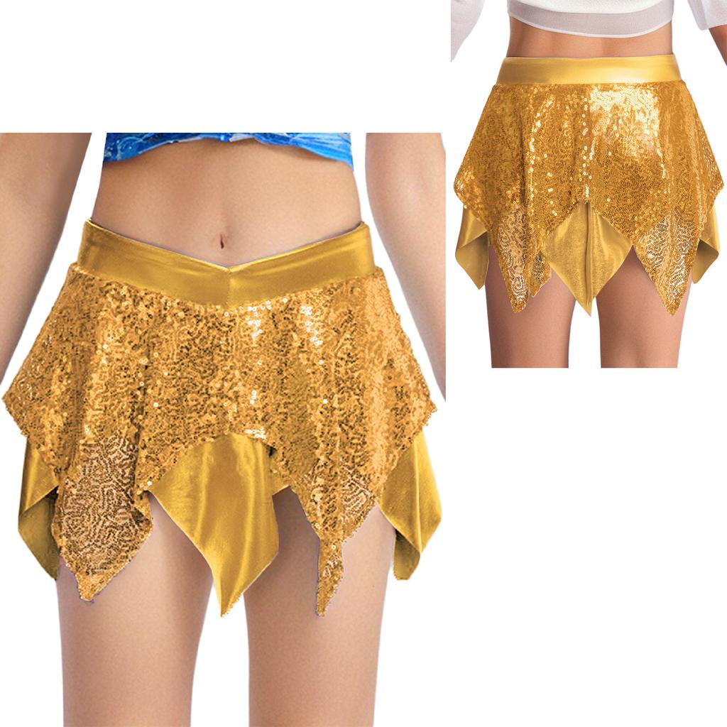 Versatile Girls Stage Outfit: Metallic Sequins Asymmetric Skirt for Dance Competition, Party & Halloween Costume