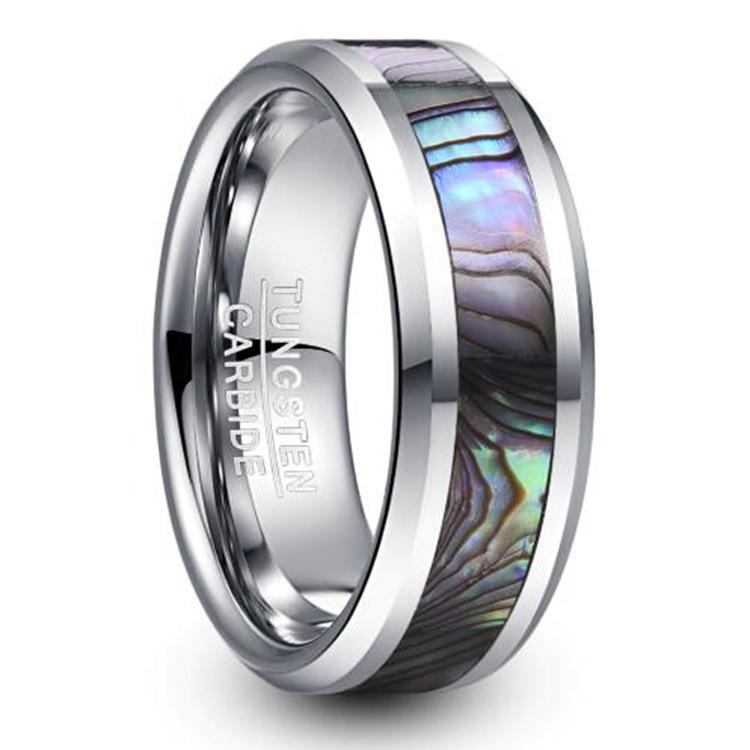 Men's Tungsten Steel Ring with 8mm Abalone Shell Inlay, US Size 7-12 in Stock.
