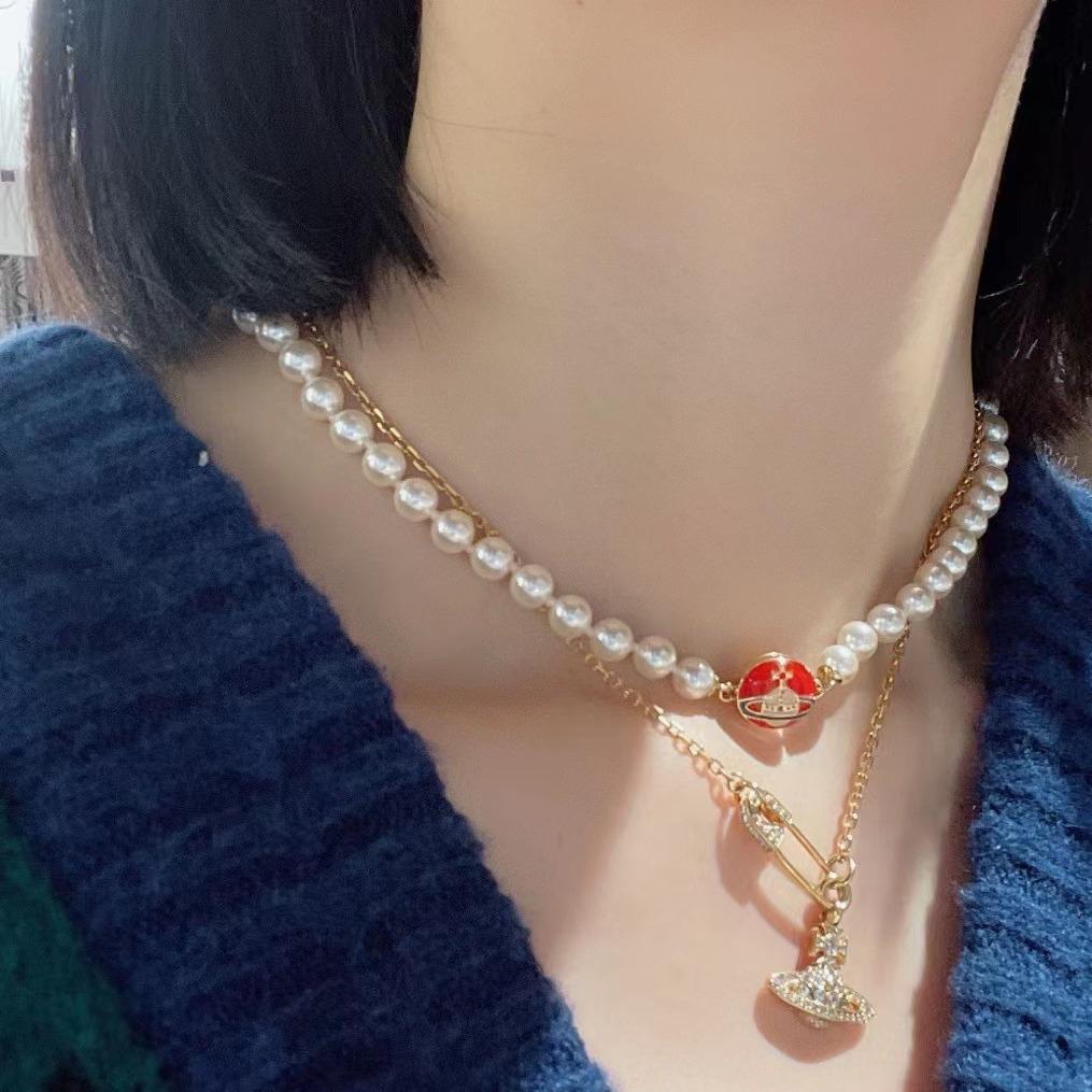 Empress Dowager Cixi Enamel Buckle Pearl Necklace: Sweet Cool Clavicle Chain