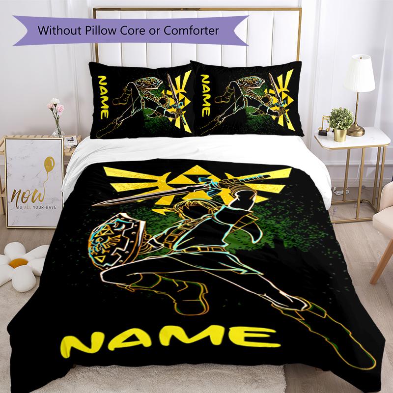 3pcs Custom Name The Legend of Zelda Breath of the Wild Bedding Set Duvet Cover Closure Includes 1 Duvet Cover & 2 Pillowcases for All Seasons Bedroom